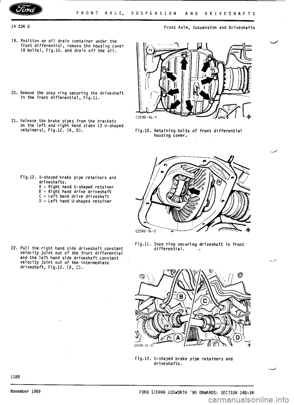 FORD SIERRA RS COSWORTH 1988 1.G Workshop Manual 