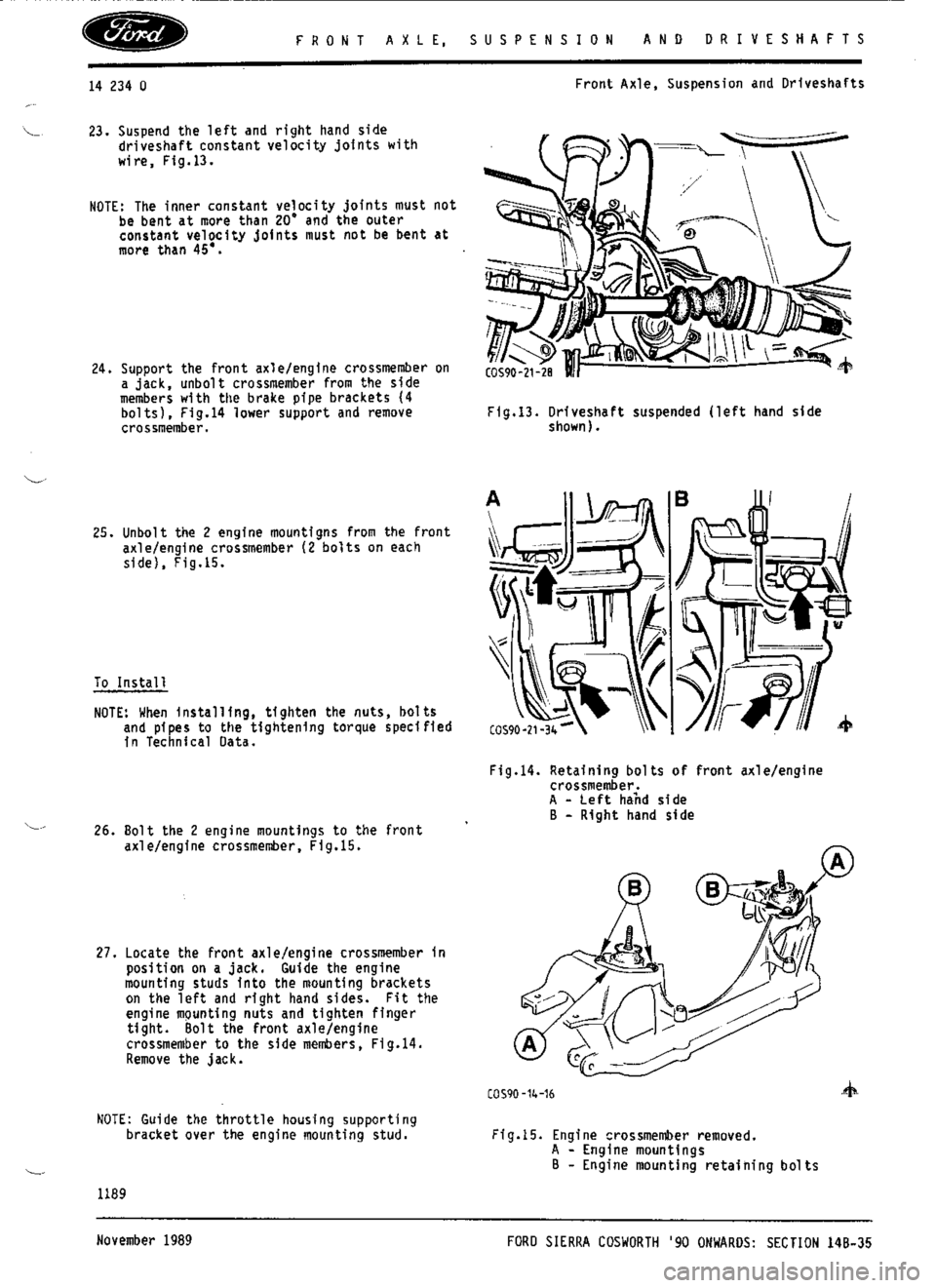 FORD SIERRA RS COSWORTH 1988 1.G Workshop Manual 