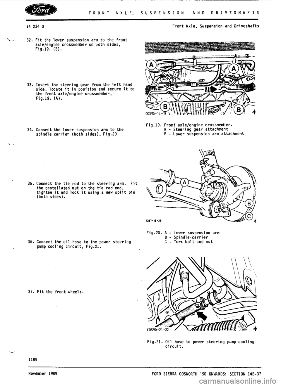 FORD SIERRA RS COSWORTH 1988 1.G Workshop Manual 