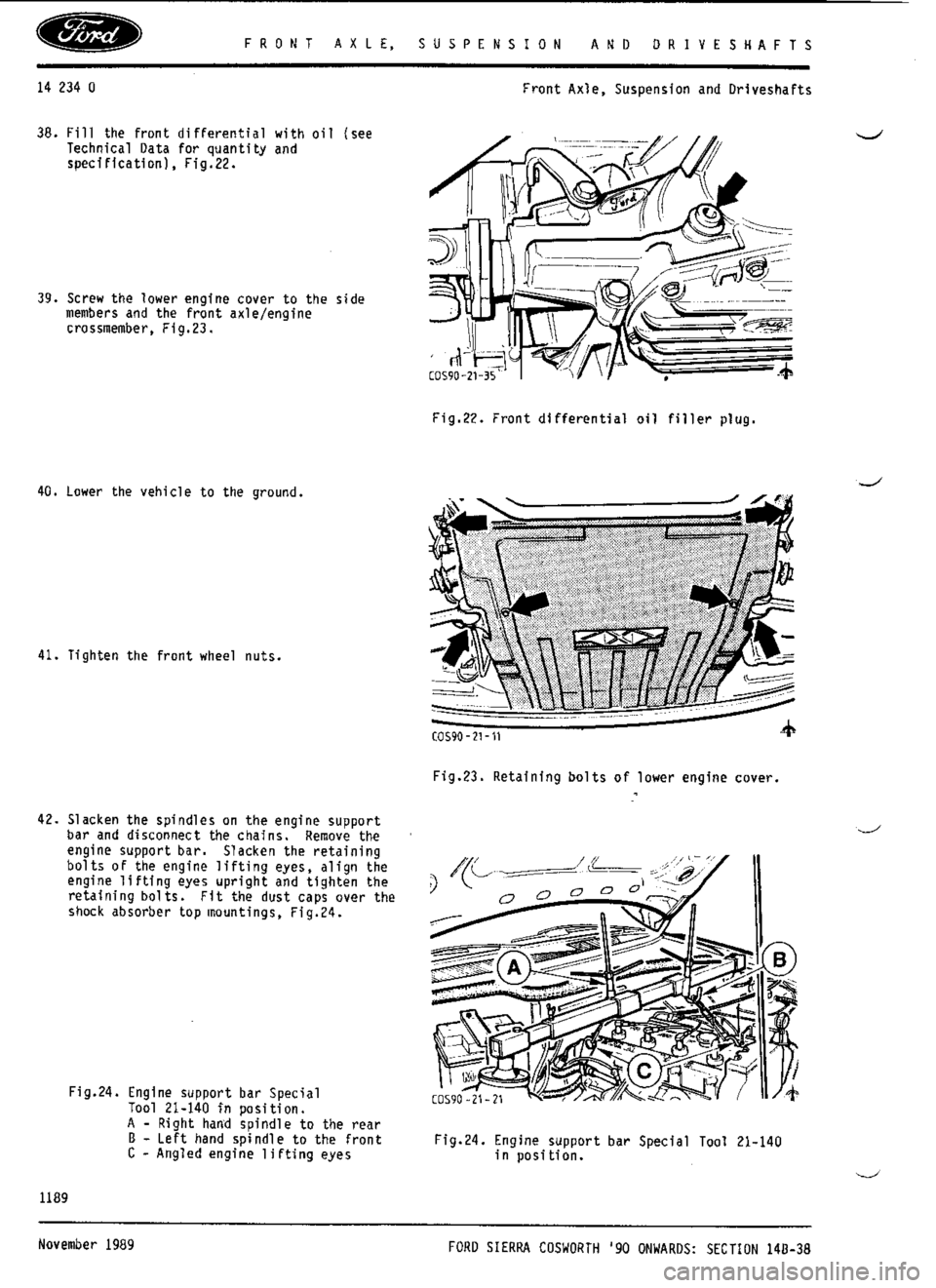 FORD SIERRA RS COSWORTH 1988 1.G Workshop Manual 