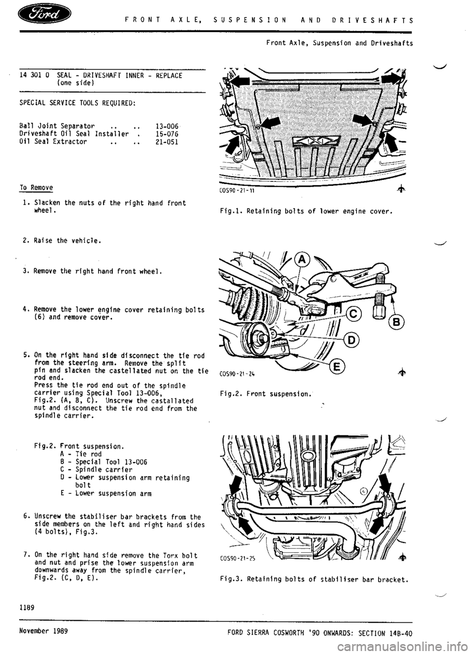 FORD SIERRA RS COSWORTH 1988 1.G Workshop Manual 