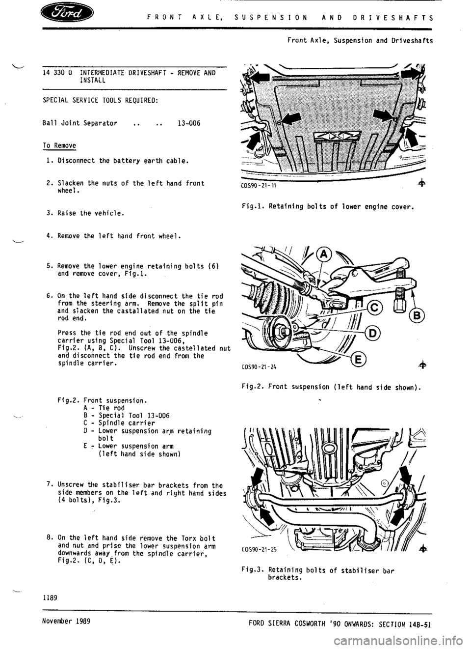 FORD SIERRA RS COSWORTH 1988 1.G Workshop Manual 