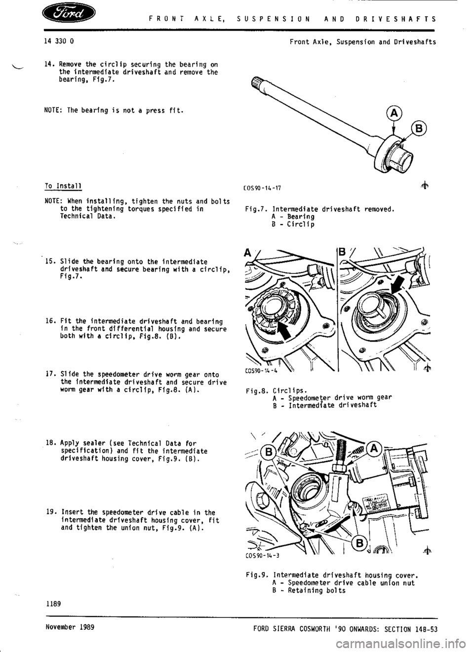 FORD SIERRA RS COSWORTH 1988 1.G Workshop Manual 