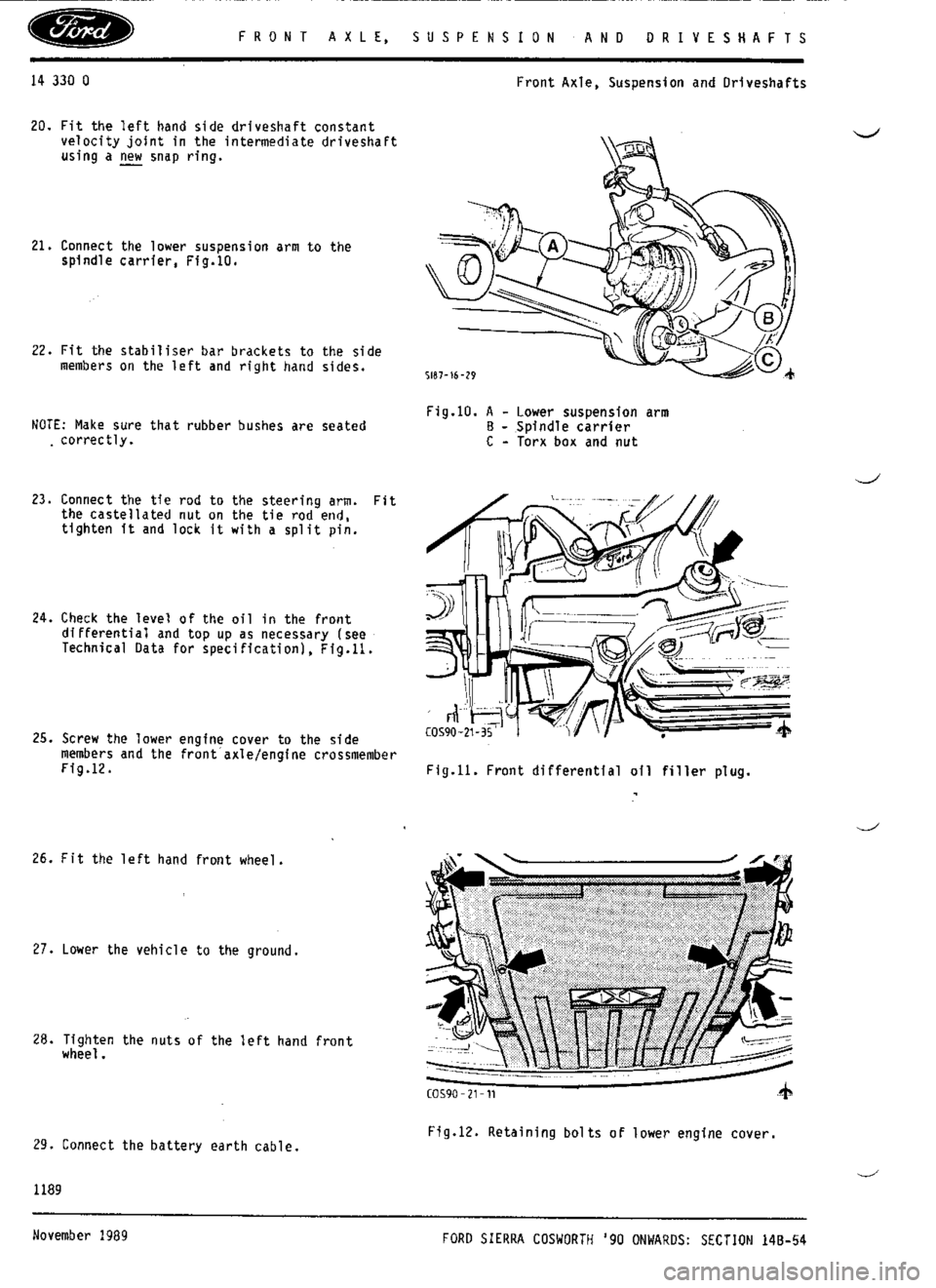 FORD SIERRA RS COSWORTH 1988 1.G Workshop Manual 