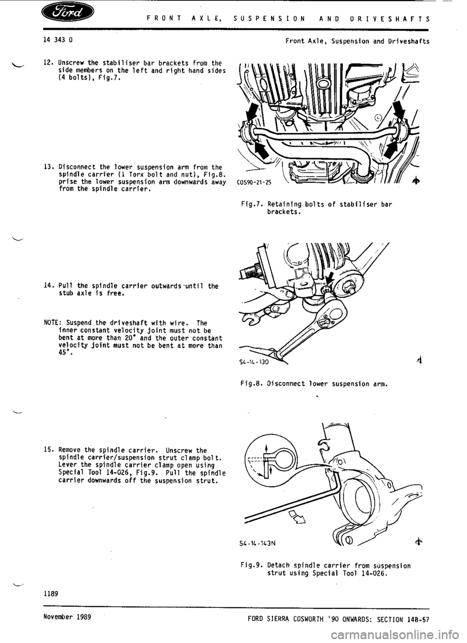 FORD SIERRA RS COSWORTH 1988 1.G Workshop Manual 