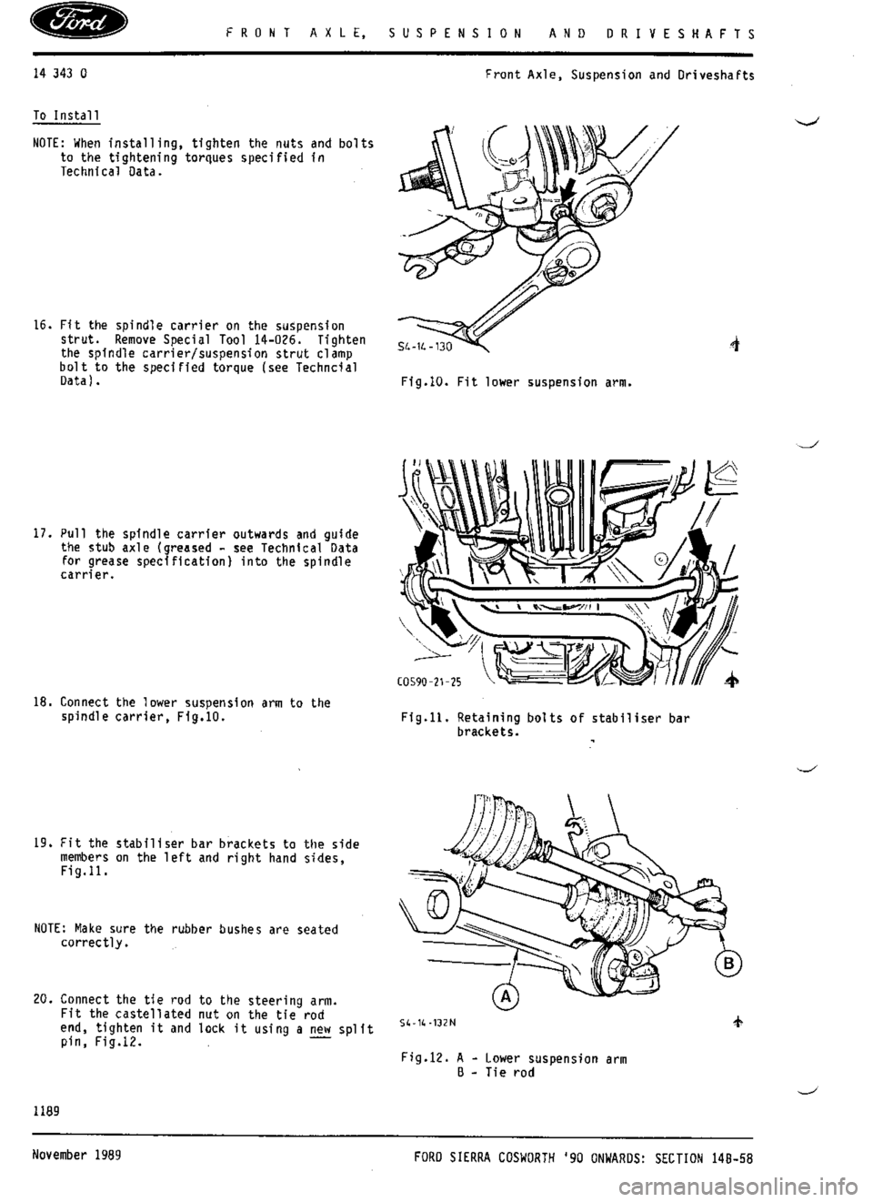 FORD SIERRA RS COSWORTH 1988 1.G Workshop Manual 