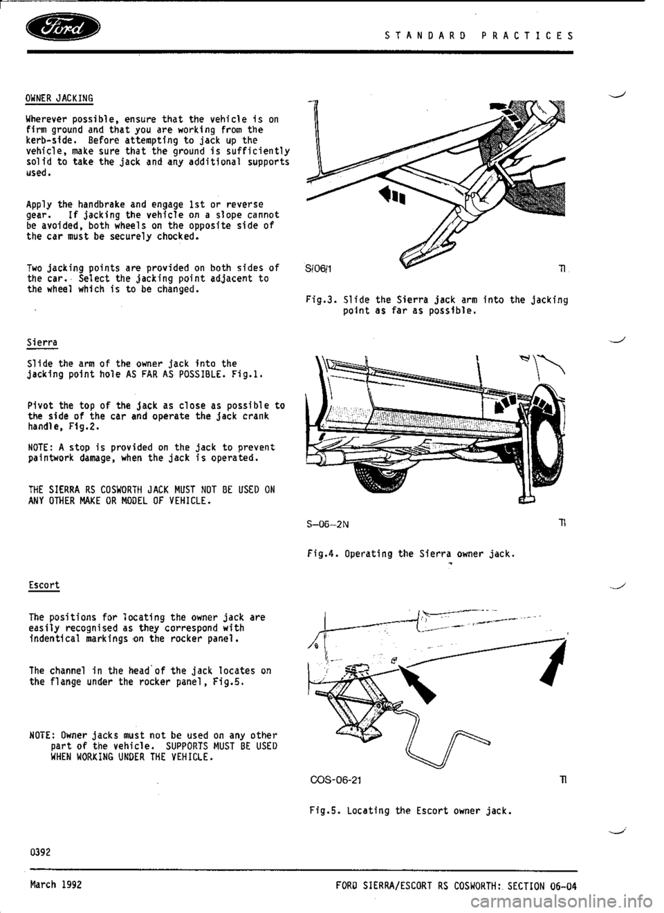 FORD ESCORT RS COSWORTH 1995 1.G Owners Manual 