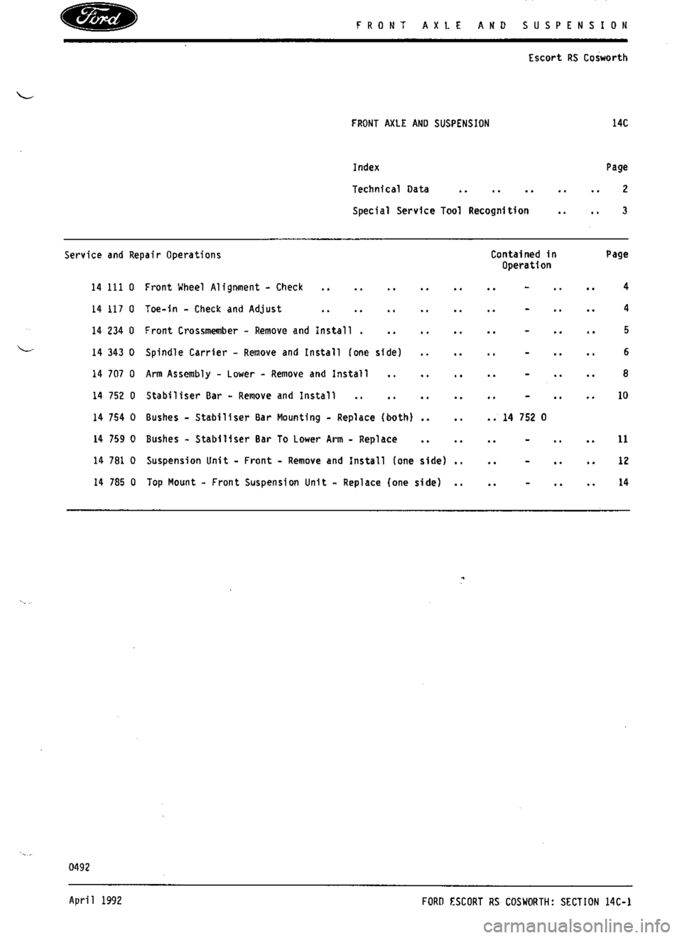 FORD SIERRA RS COSWORTH 1988 1.G Workshop Manual 