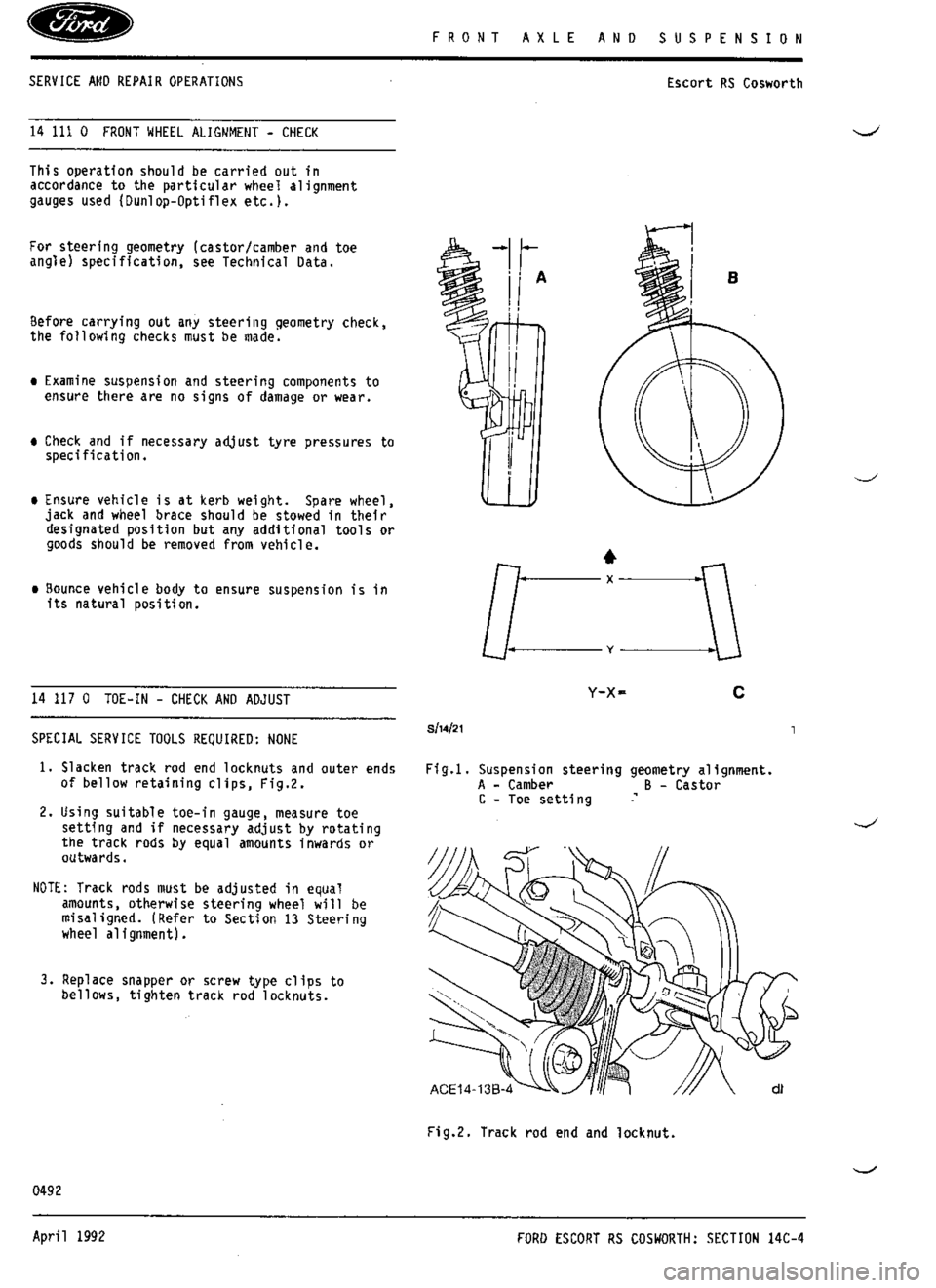 FORD SIERRA RS COSWORTH 1988 1.G Workshop Manual 