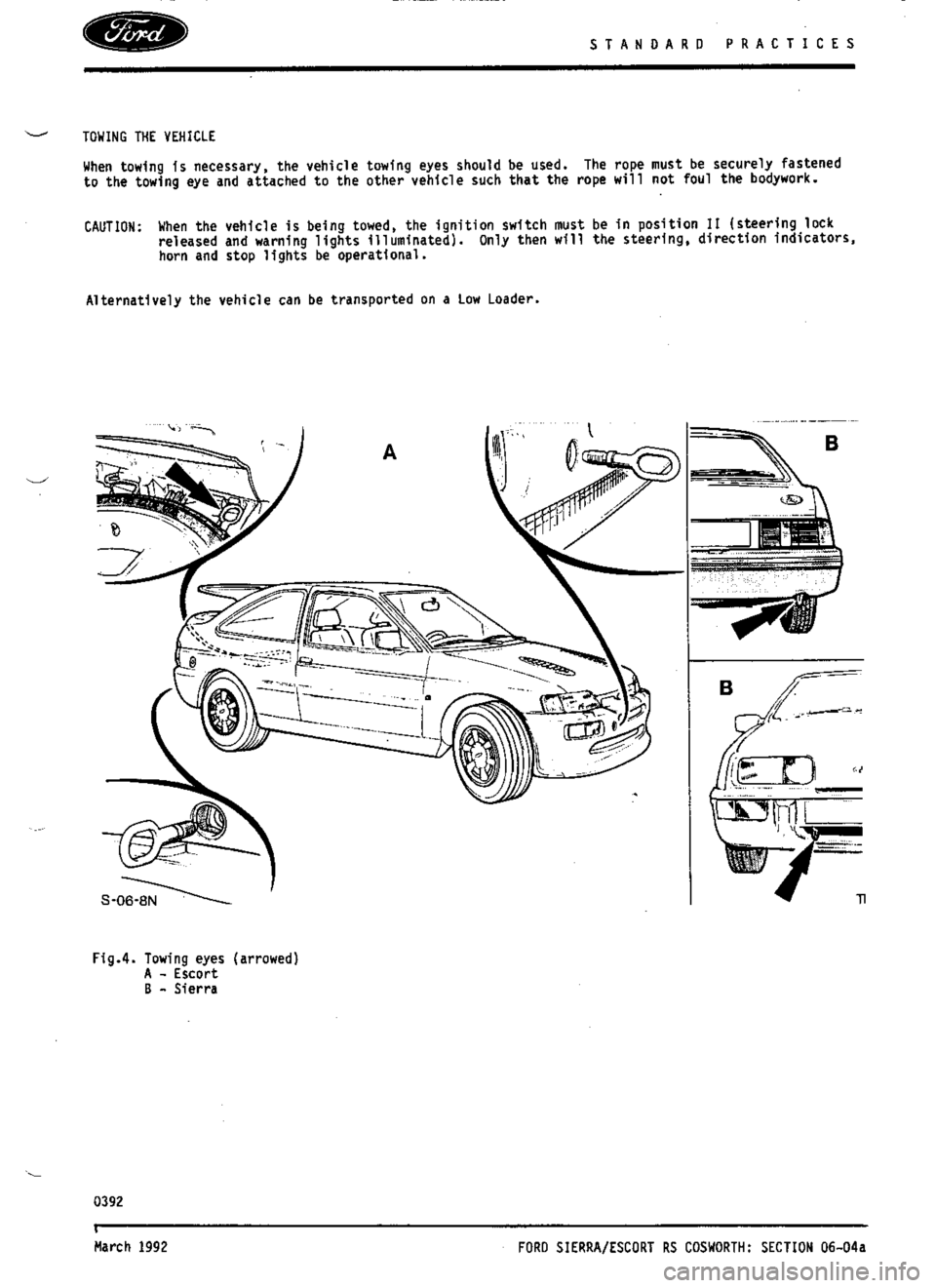 FORD ESCORT RS COSWORTH 1995 1.G Owners Manual 