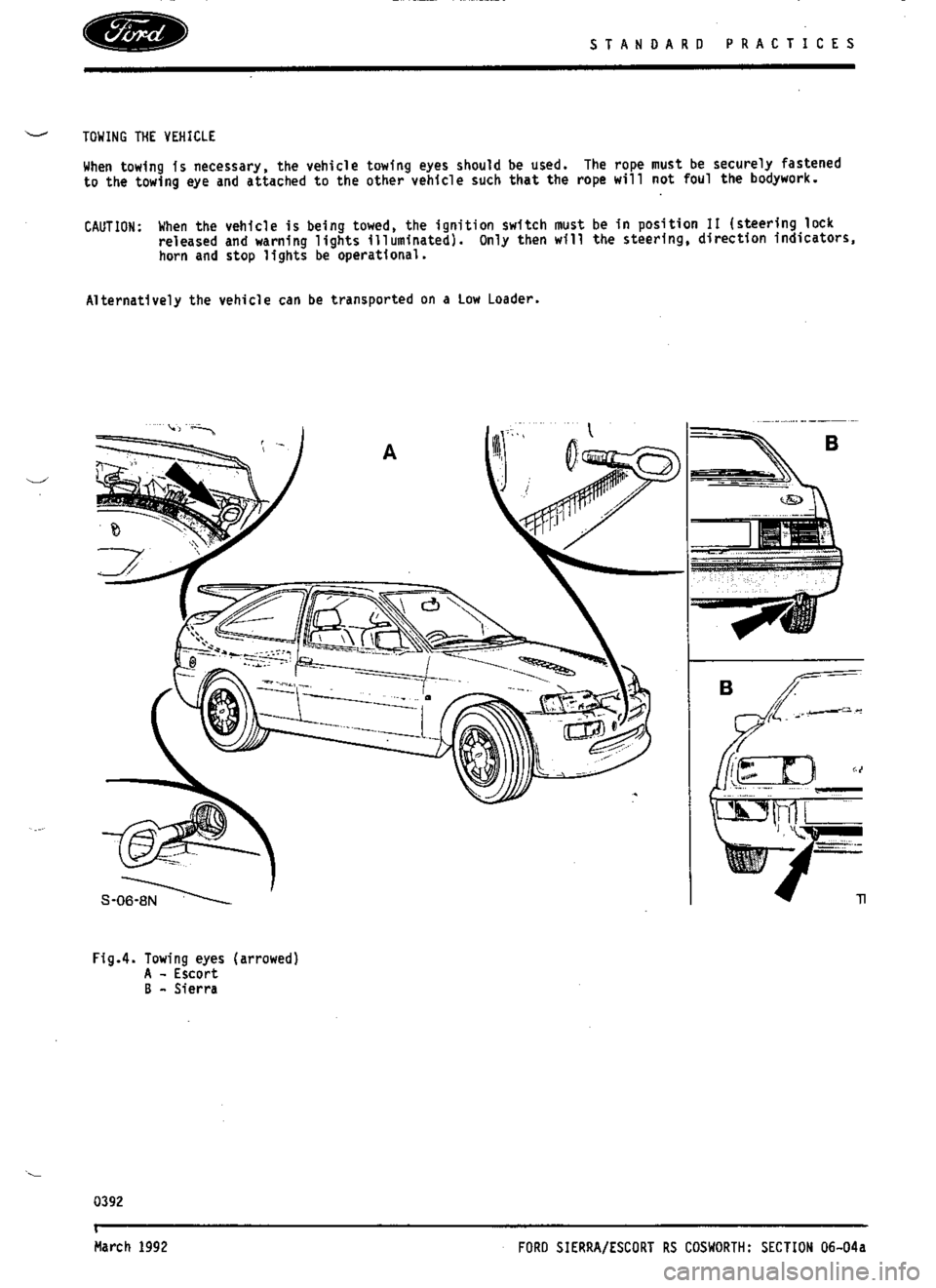 FORD ESCORT RS COSWORTH 1996 1.G Owners Manual 