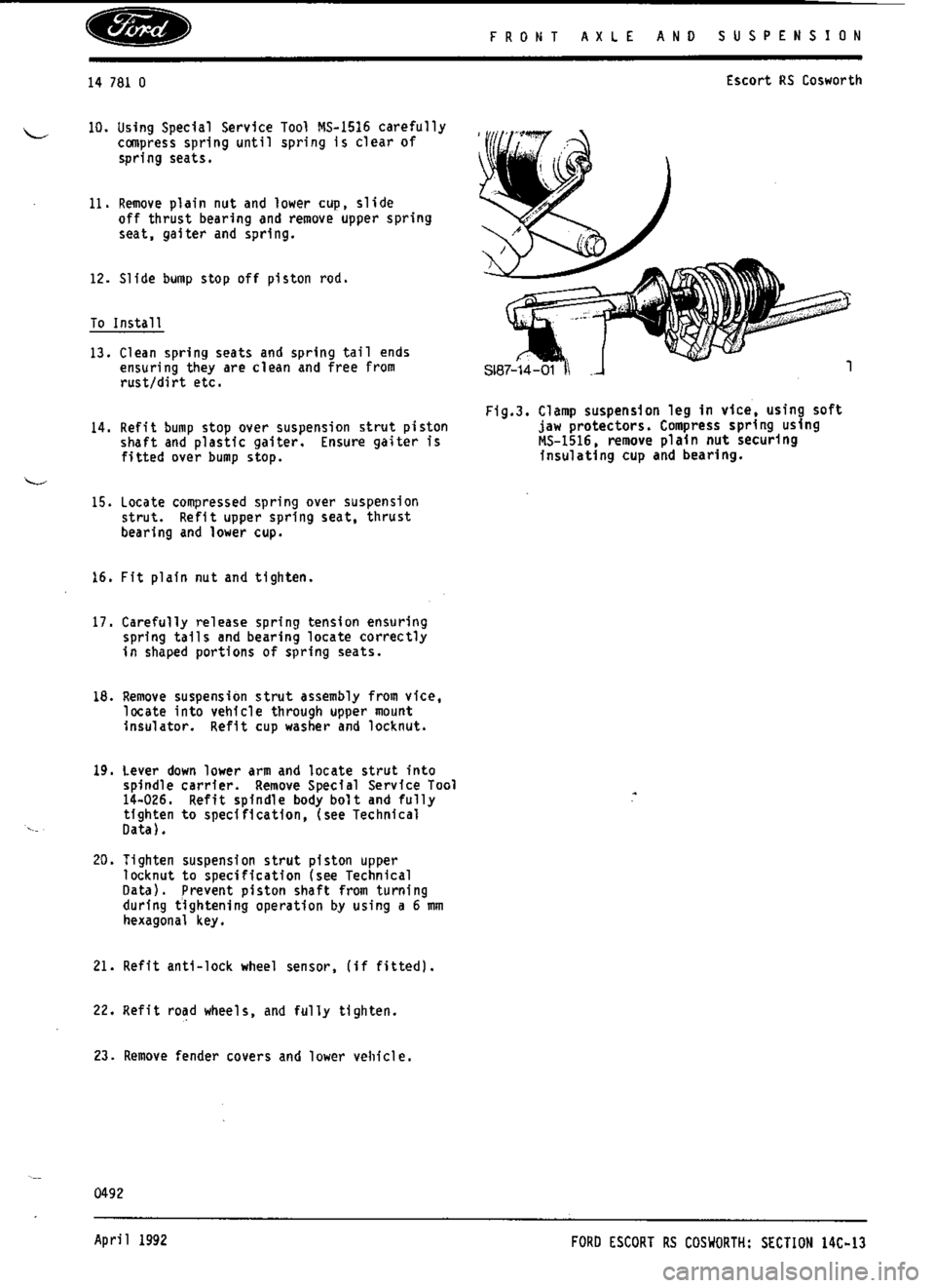 FORD SIERRA RS COSWORTH 1988 1.G Workshop Manual 