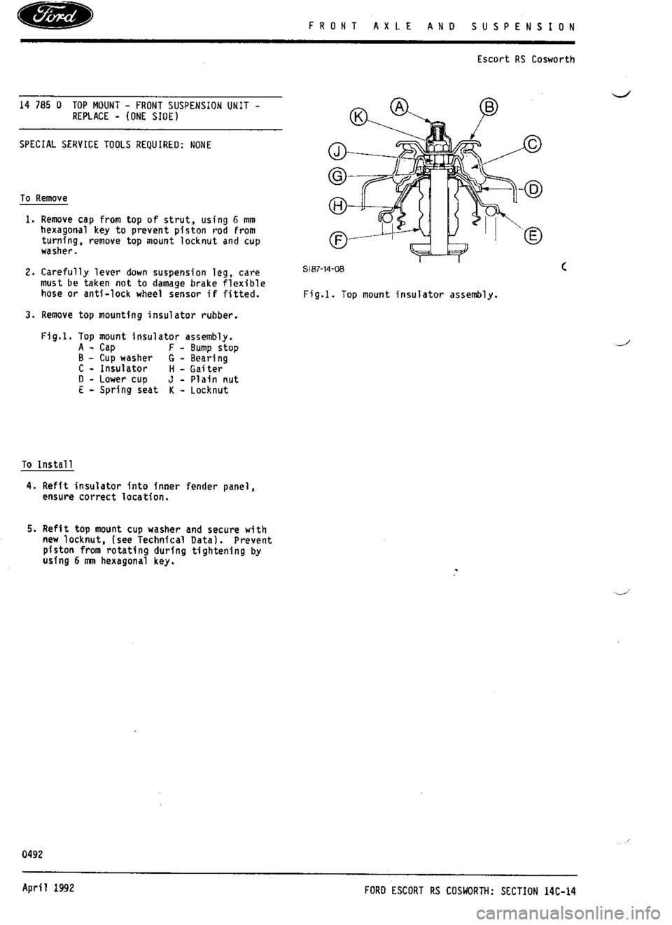 FORD SIERRA RS COSWORTH 1988 1.G Workshop Manual 