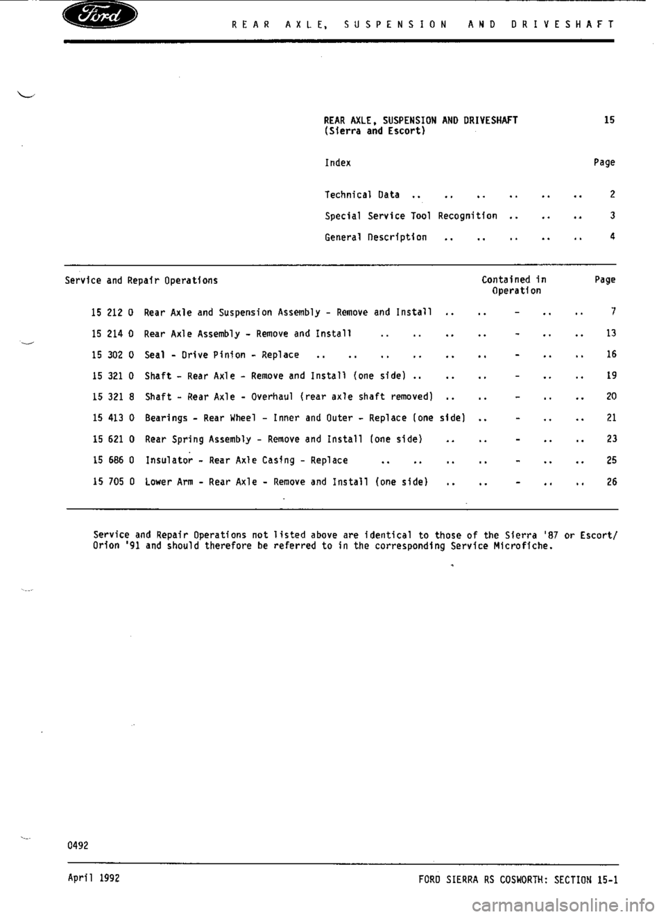 FORD SIERRA RS COSWORTH 1986 1.G Workshop Manual FORD SIERRA RS COSWORTH 1986 1.G Workshop Manual
