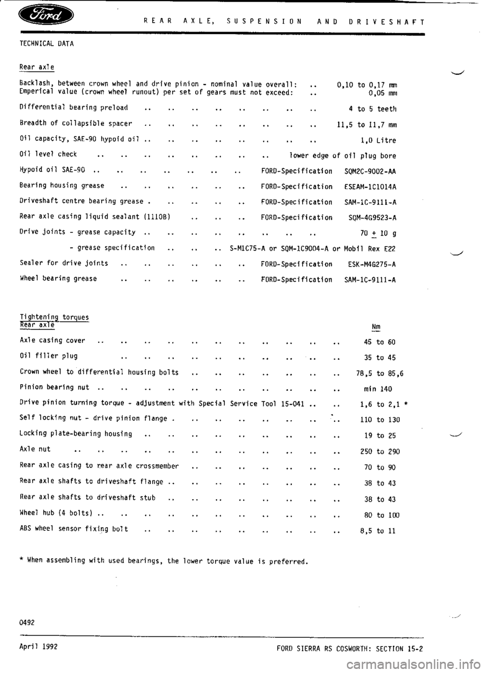 FORD SIERRA RS COSWORTH 1988 1.G Workshop Manual 