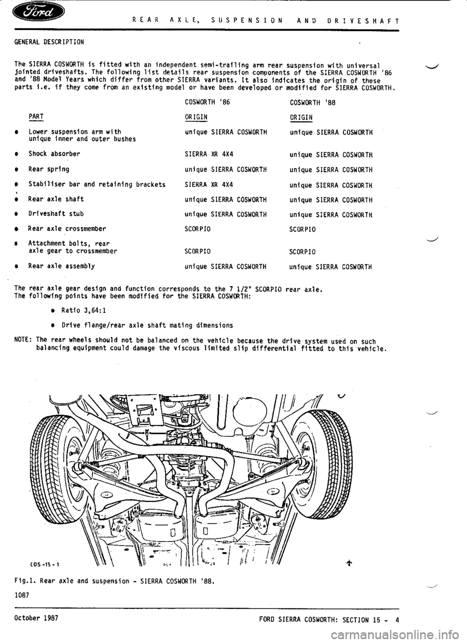 FORD SIERRA RS COSWORTH 1988 1.G Workshop Manual 