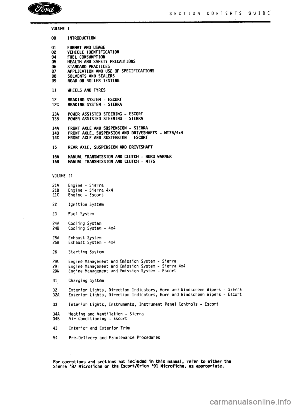 FORD SIERRA RS COSWORTH 1987 1.G Workshop Manual 