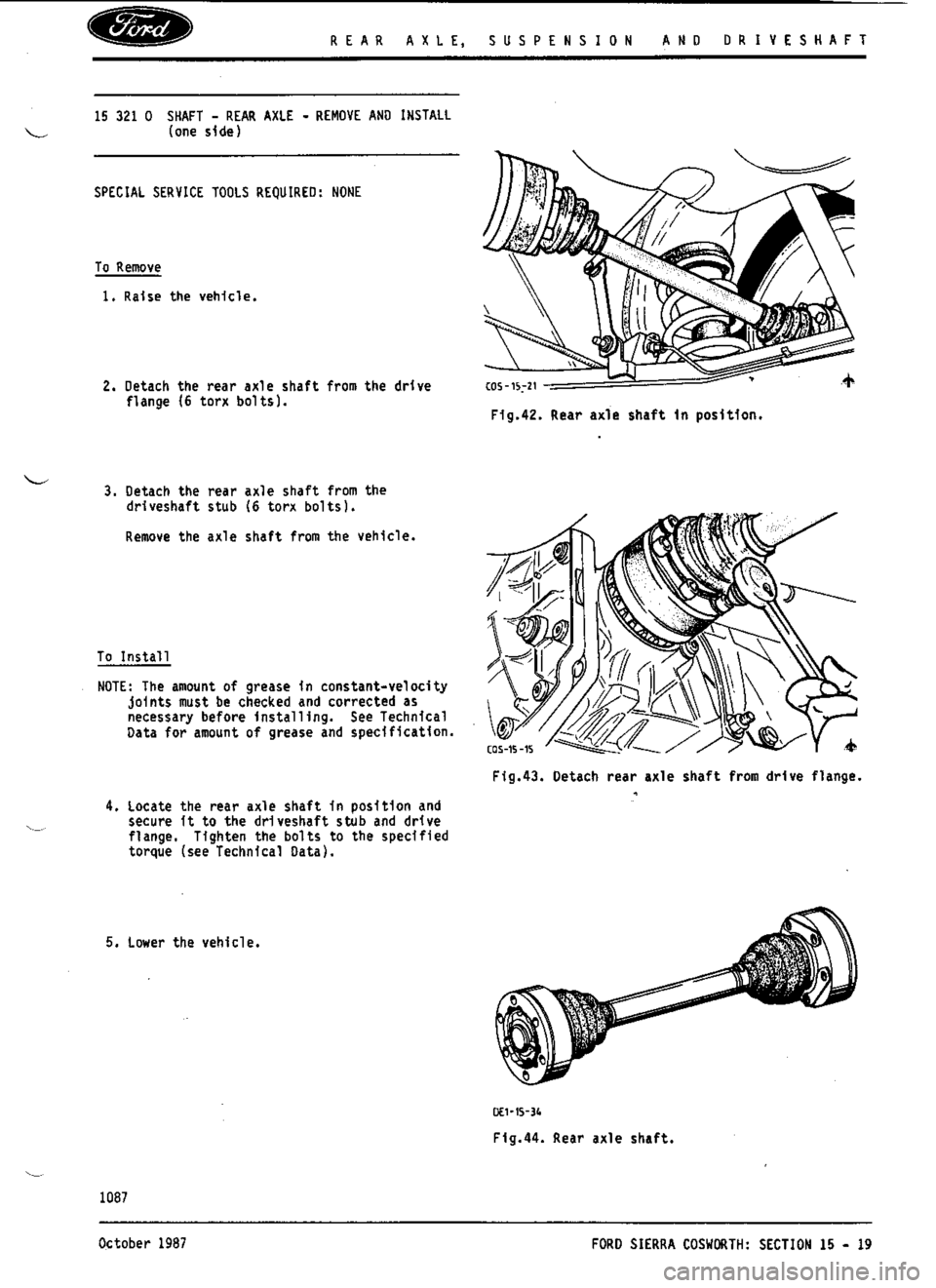 FORD SIERRA RS COSWORTH 1988 1.G Workshop Manual 