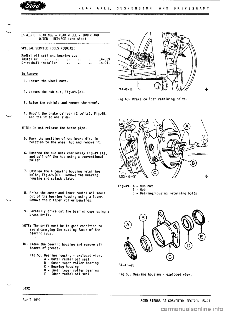 FORD SIERRA RS COSWORTH 1988 1.G Workshop Manual 