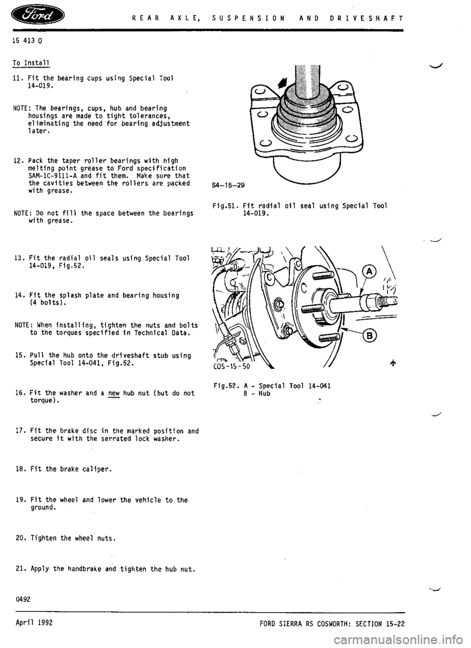 FORD SIERRA RS COSWORTH 1988 1.G Workshop Manual 