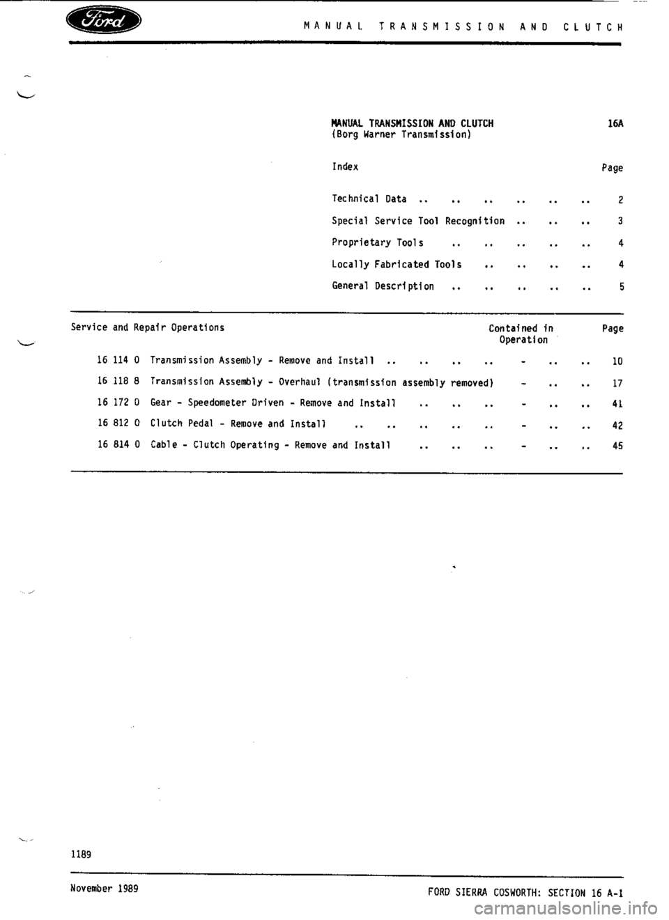 FORD SIERRA RS COSWORTH 1986 1.G Workshop Manual FORD SIERRA RS COSWORTH 1986 1.G Workshop Manual