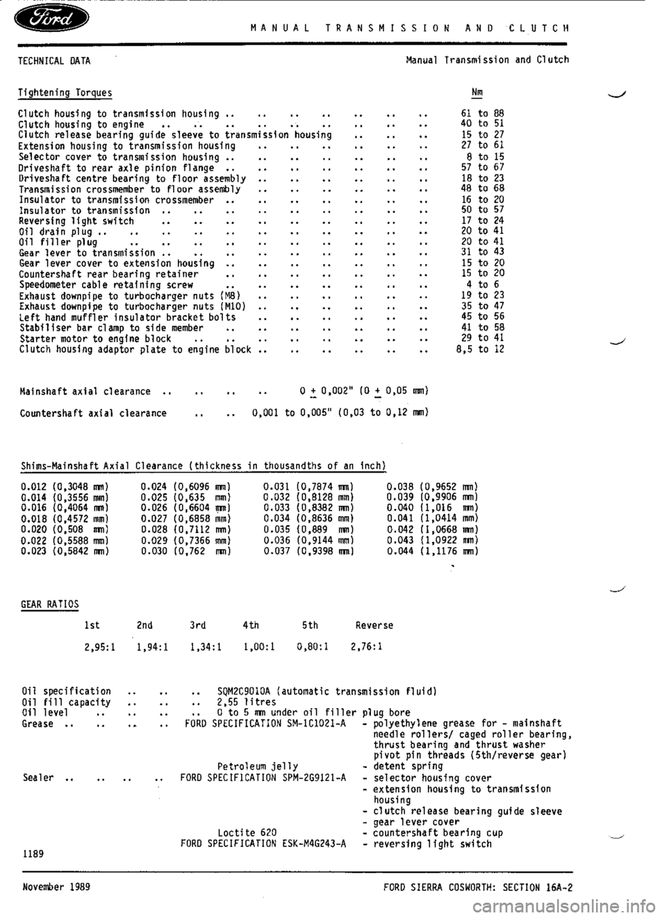 FORD SIERRA RS COSWORTH 1988 1.G Workshop Manual 