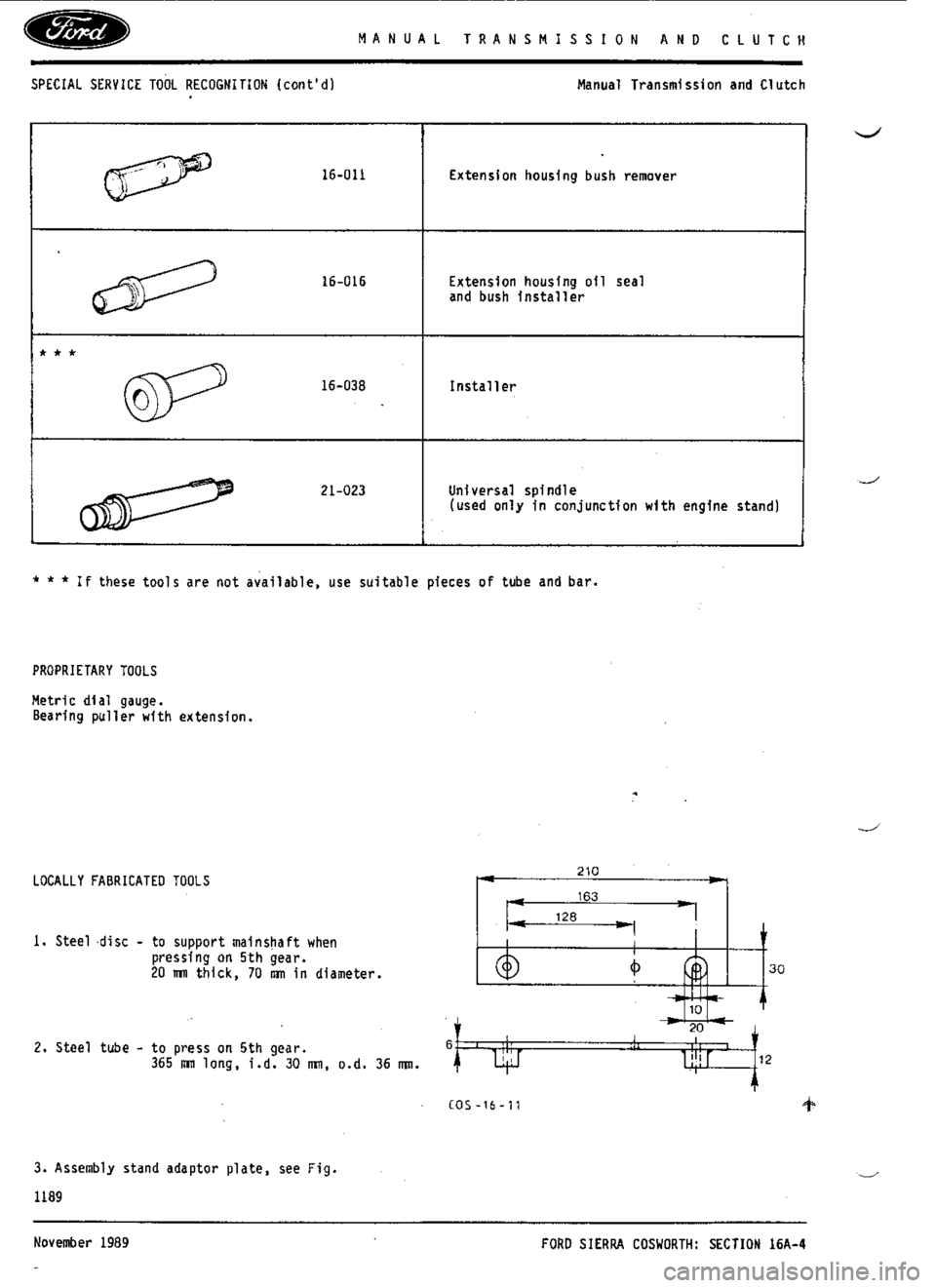 FORD SIERRA RS COSWORTH 1988 1.G Workshop Manual 