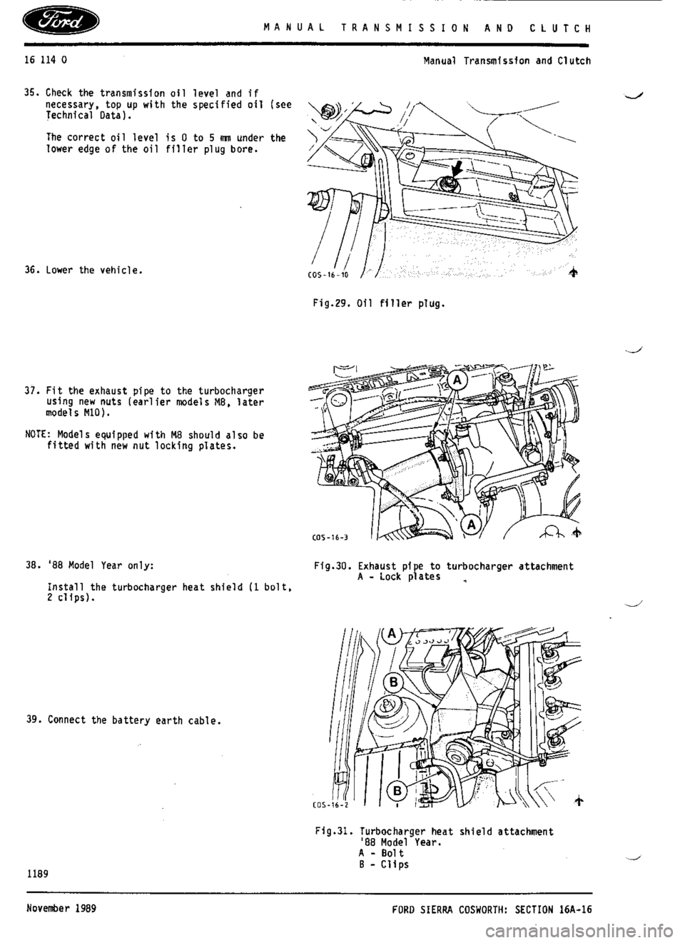 FORD SIERRA RS COSWORTH 1986 1.G Workshop Manual 