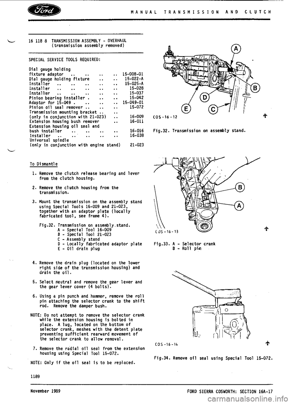 FORD SIERRA RS COSWORTH 1986 1.G Workshop Manual 