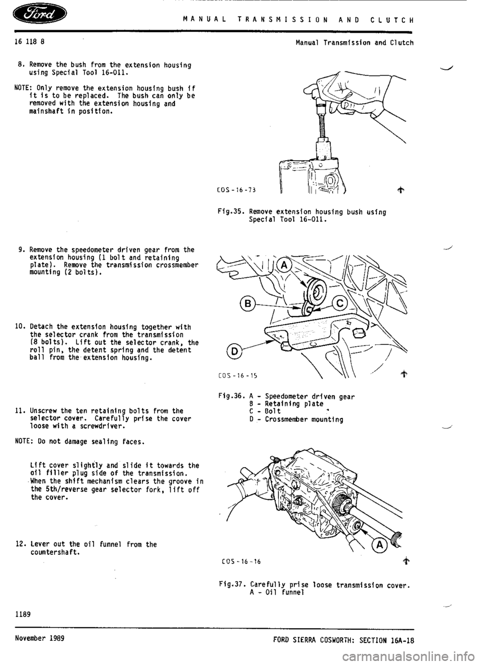 FORD SIERRA RS COSWORTH 1986 1.G Workshop Manual 