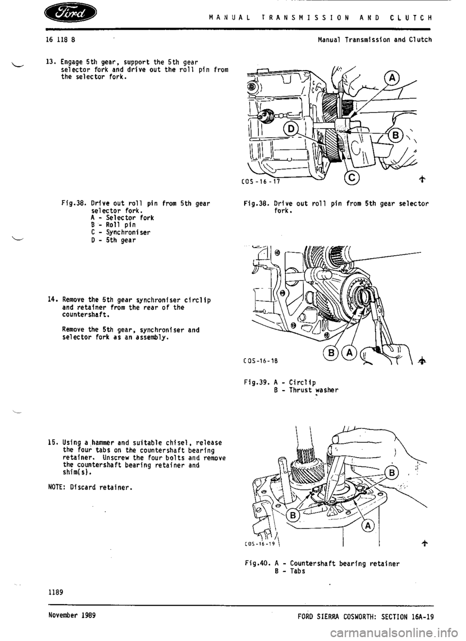 FORD SIERRA RS COSWORTH 1986 1.G Workshop Manual 