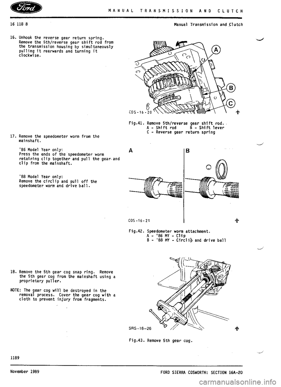 FORD SIERRA RS COSWORTH 1986 1.G Workshop Manual 