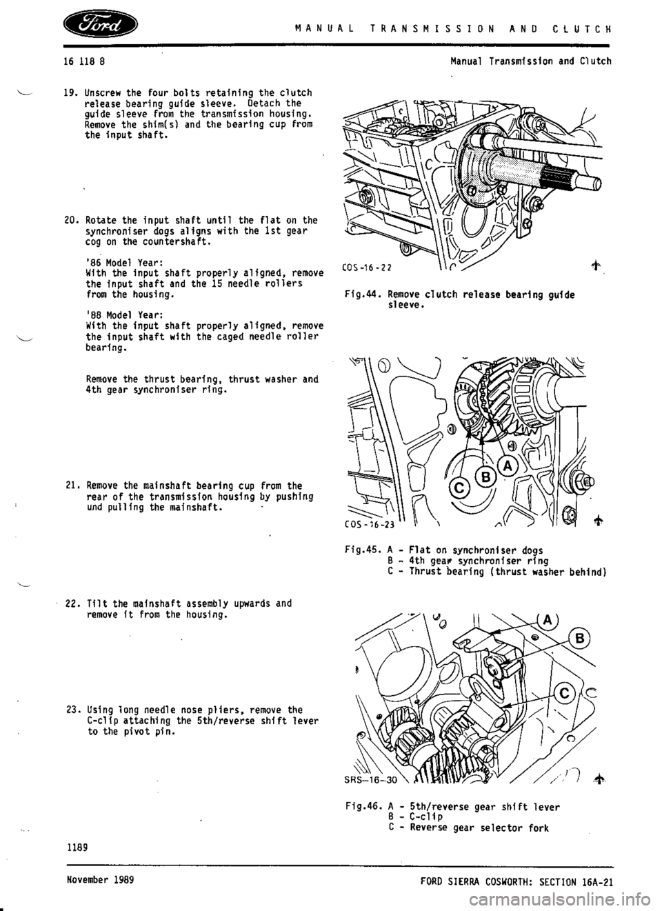 FORD SIERRA RS COSWORTH 1986 1.G Workshop Manual 