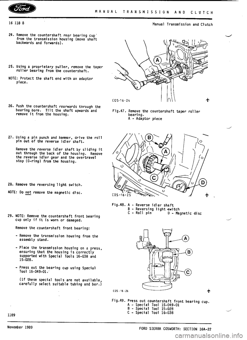 FORD SIERRA RS COSWORTH 1986 1.G Workshop Manual 
