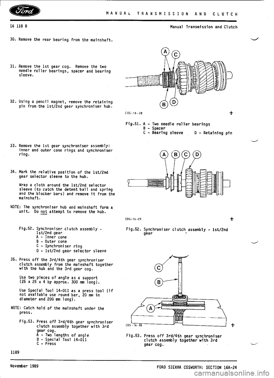 FORD SIERRA RS COSWORTH 1986 1.G Workshop Manual 