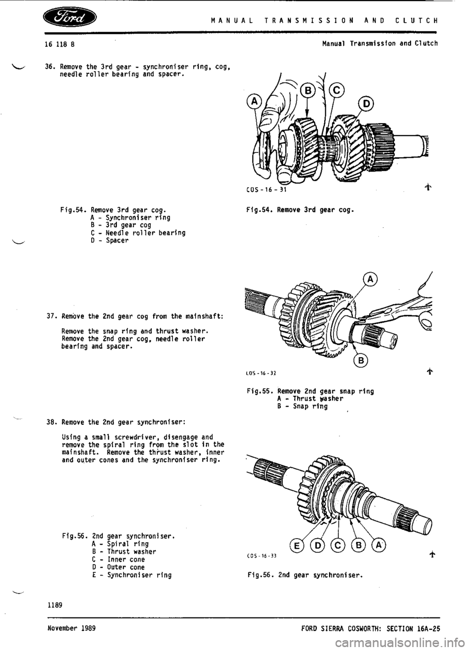 FORD SIERRA RS COSWORTH 1986 1.G Workshop Manual 