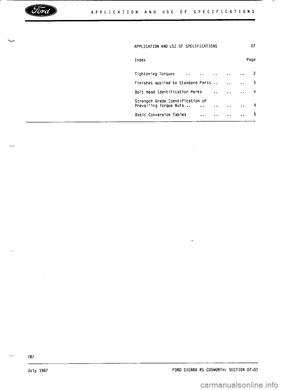 FORD SIERRA RS COSWORTH 1986 1.G Owners Guide 