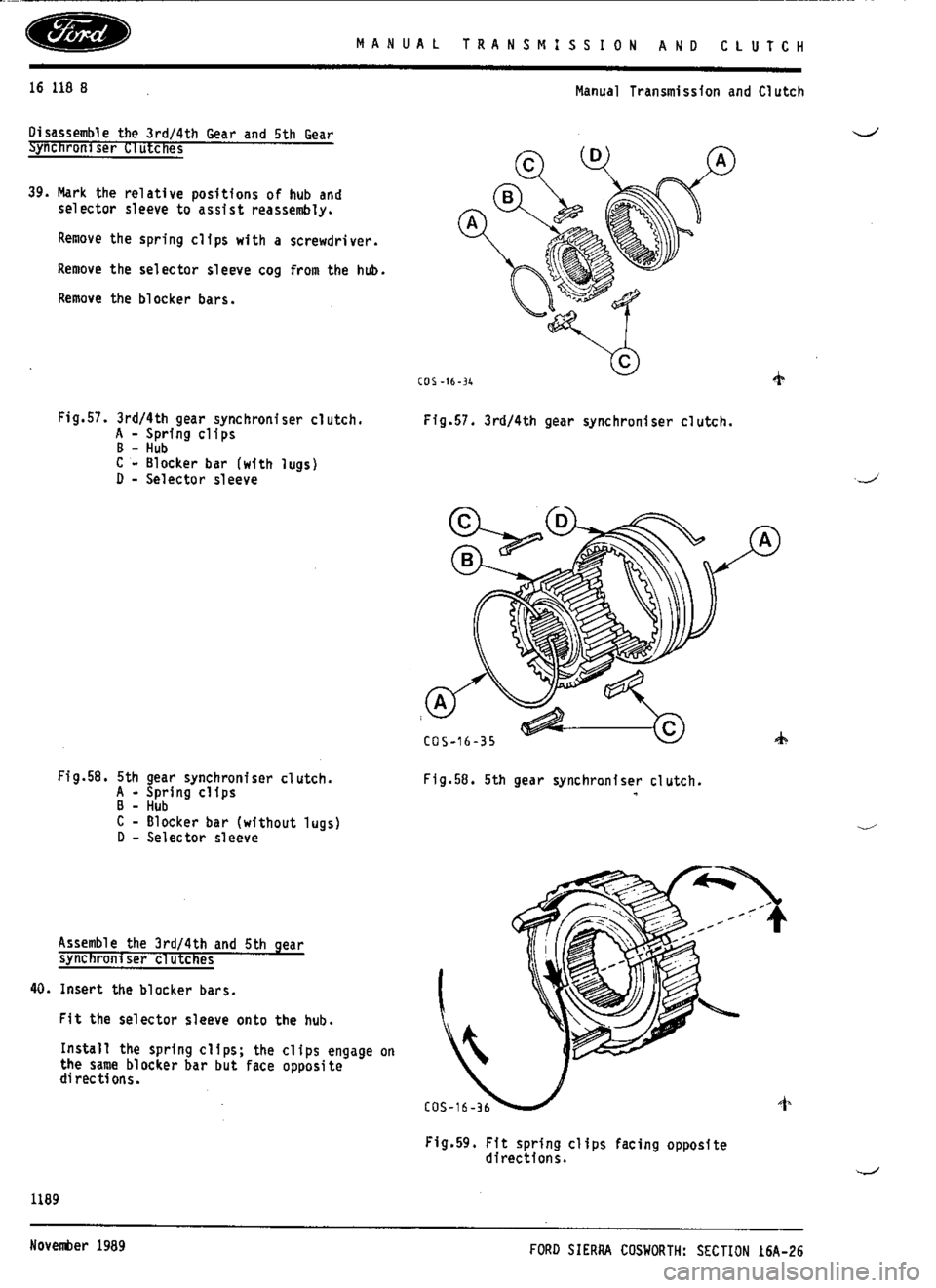 FORD SIERRA RS COSWORTH 1986 1.G Workshop Manual 