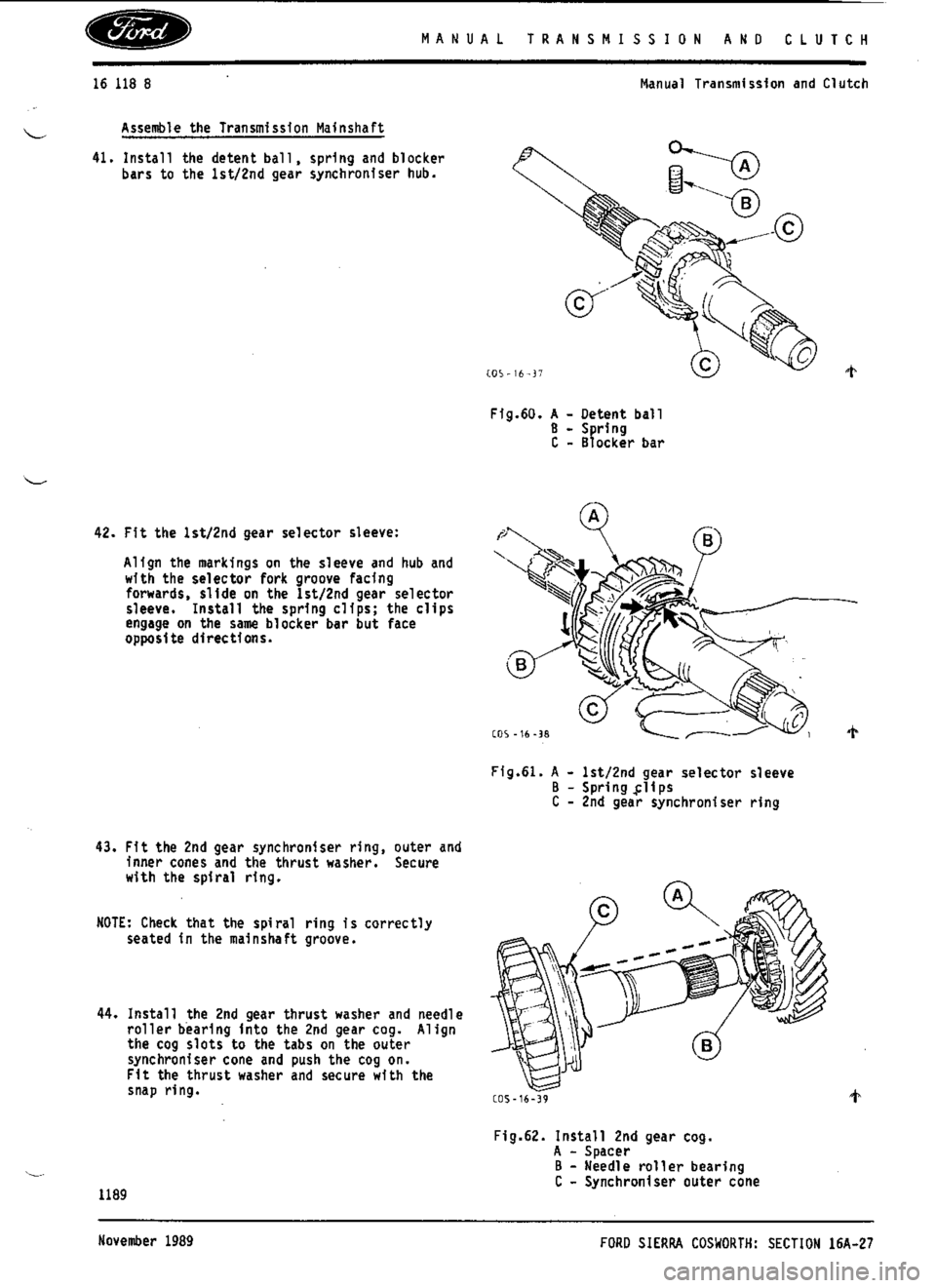 FORD SIERRA RS COSWORTH 1986 1.G Workshop Manual 