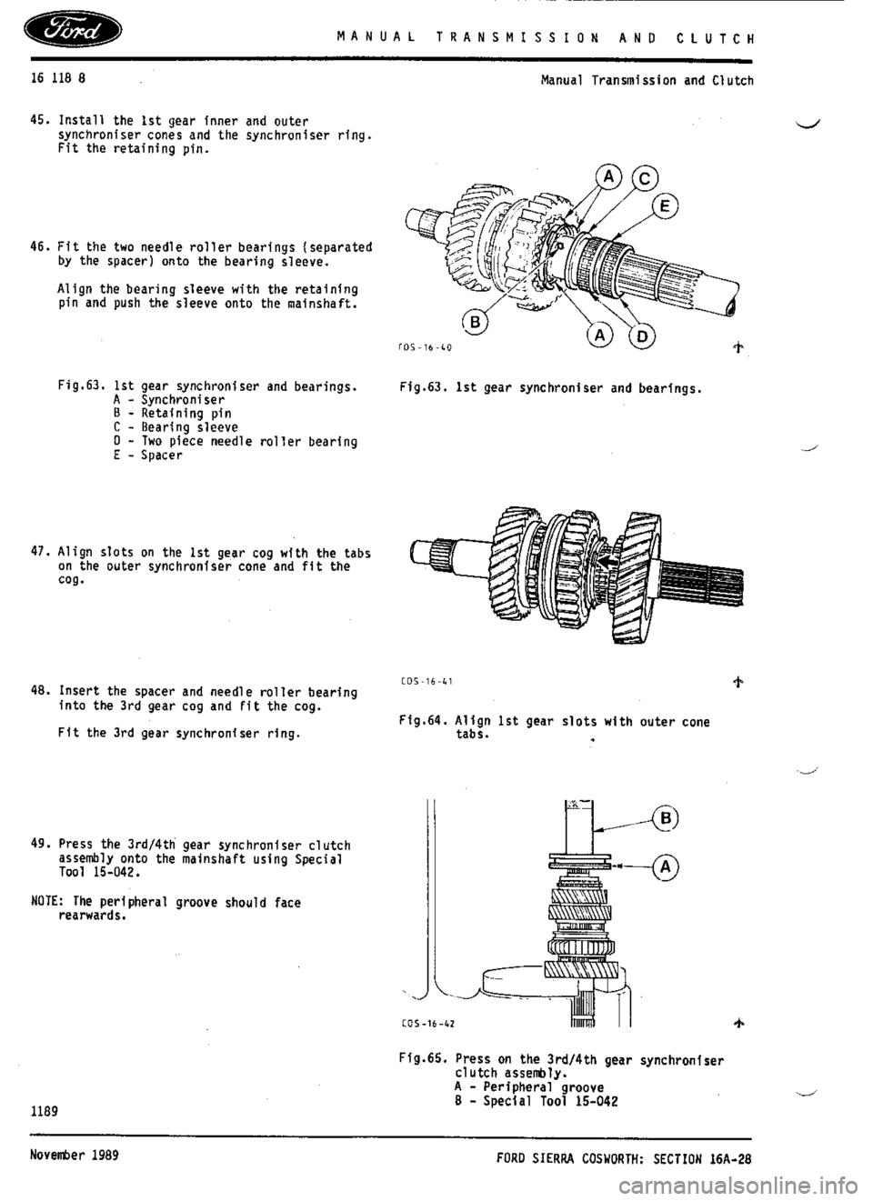 FORD SIERRA RS COSWORTH 1986 1.G Workshop Manual 