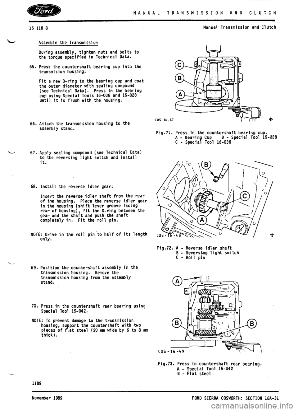 FORD SIERRA RS COSWORTH 1986 1.G Workshop Manual 