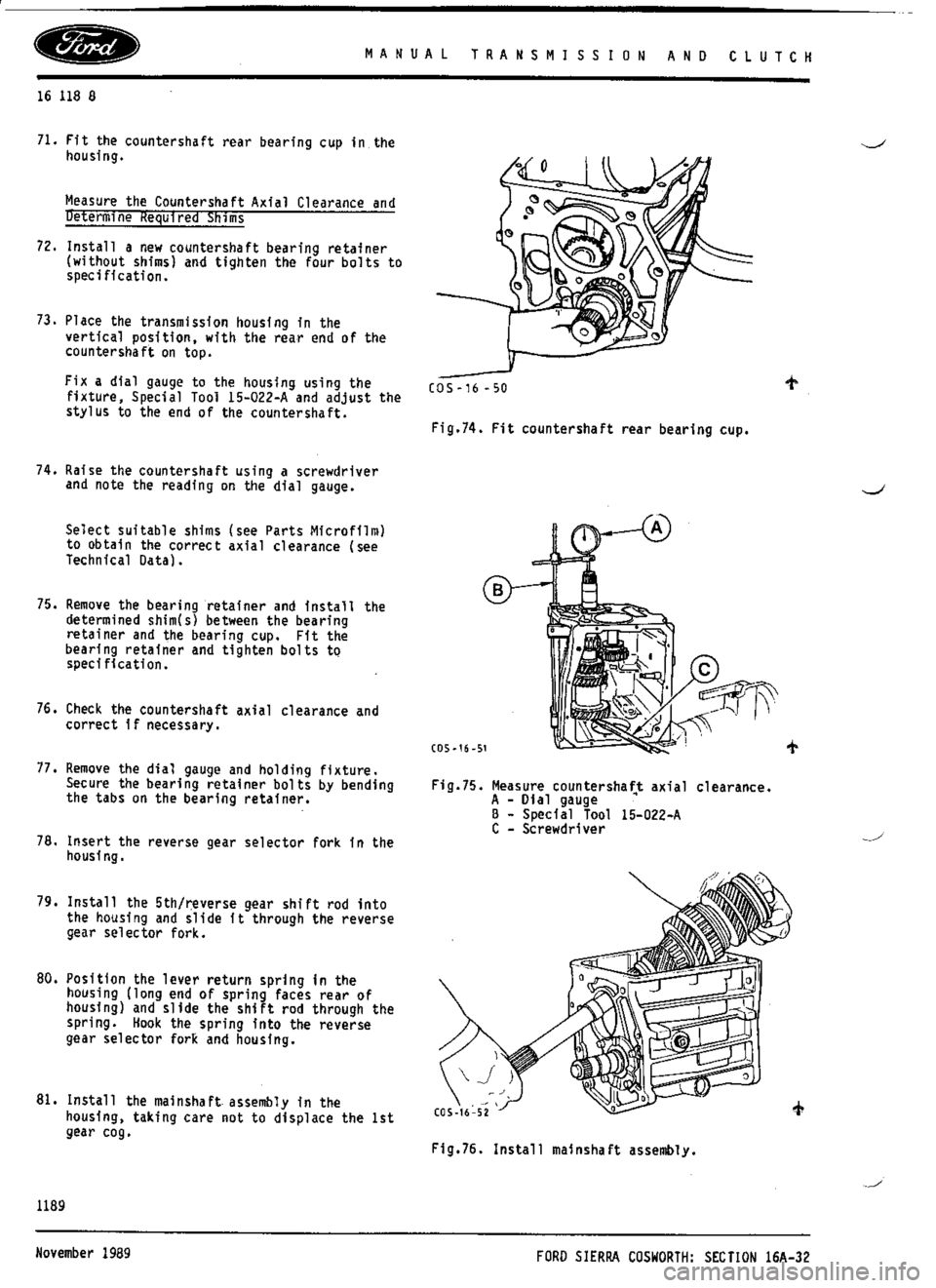 FORD SIERRA RS COSWORTH 1986 1.G Workshop Manual 