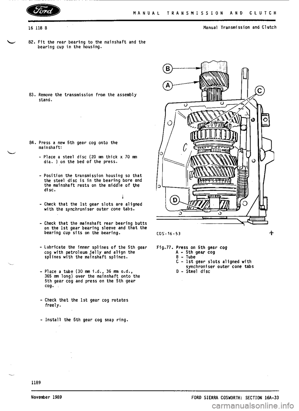 FORD SIERRA RS COSWORTH 1986 1.G Workshop Manual 