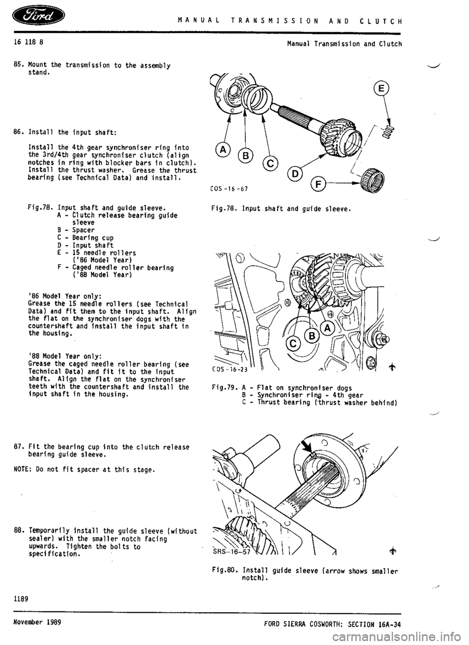 FORD SIERRA RS COSWORTH 1986 1.G Workshop Manual 