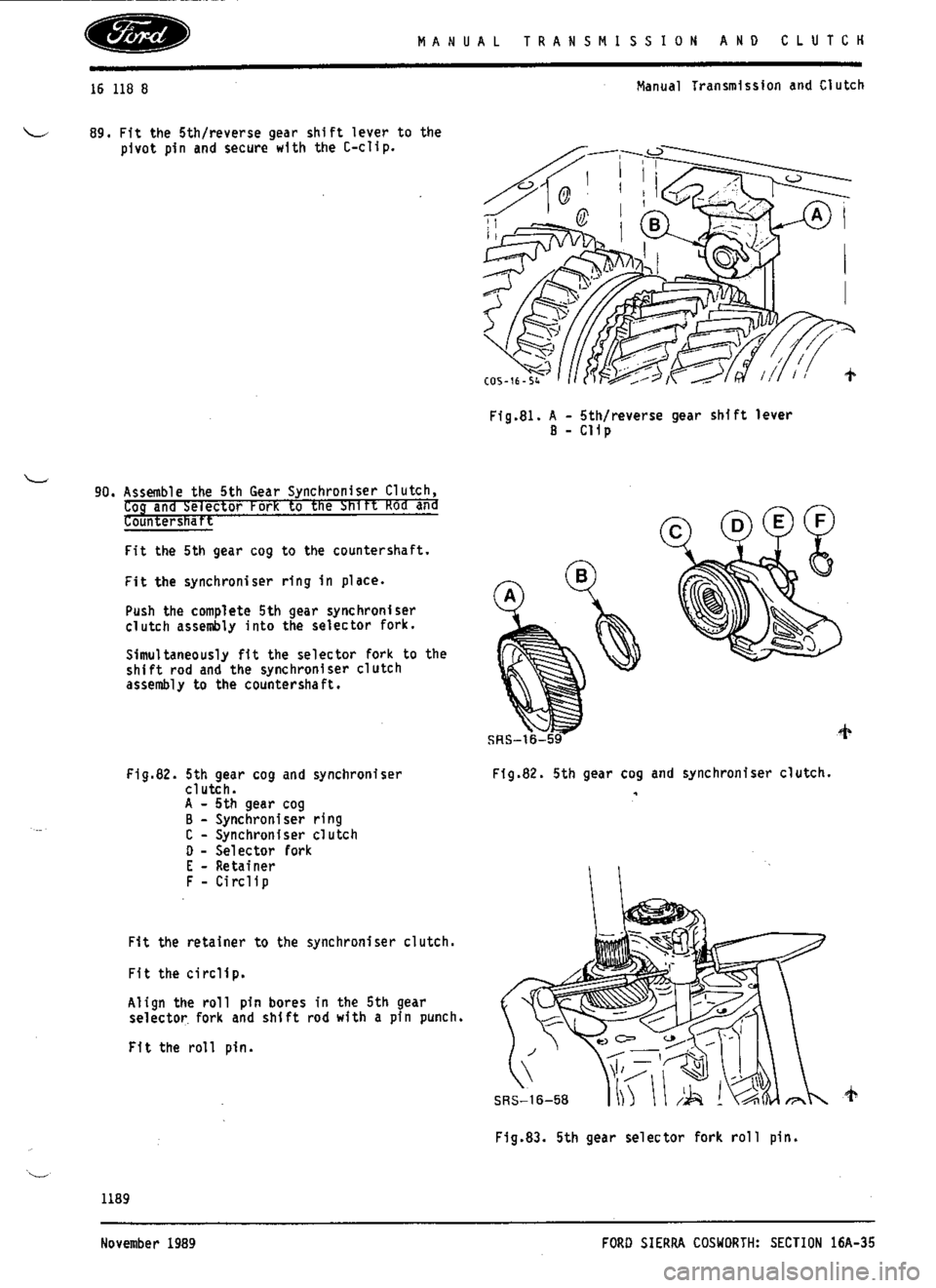 FORD SIERRA RS COSWORTH 1986 1.G Workshop Manual 