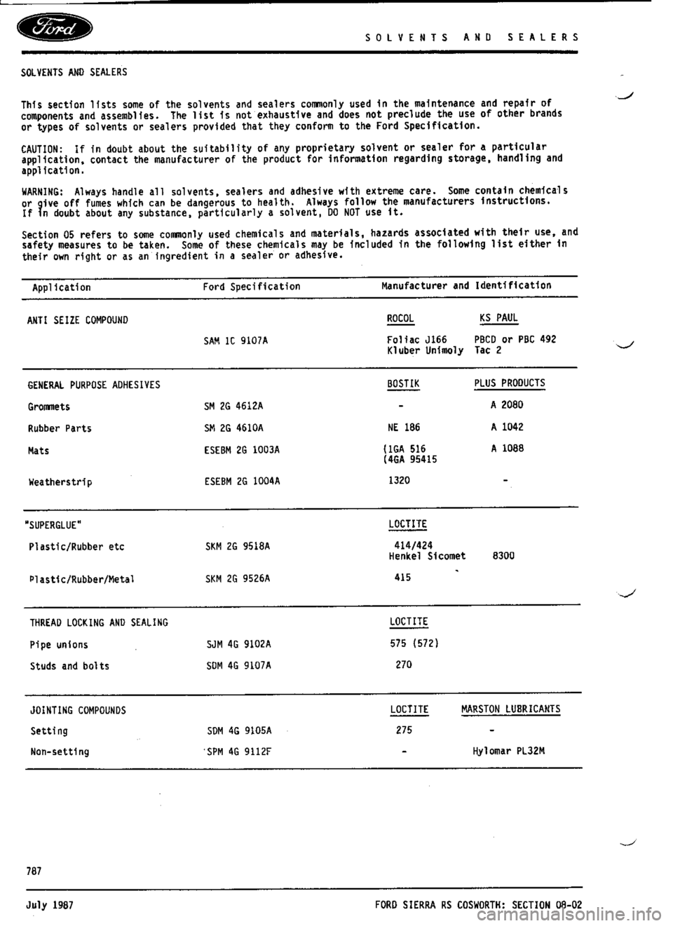 FORD SIERRA RS COSWORTH 1989 1.G Service Manual 