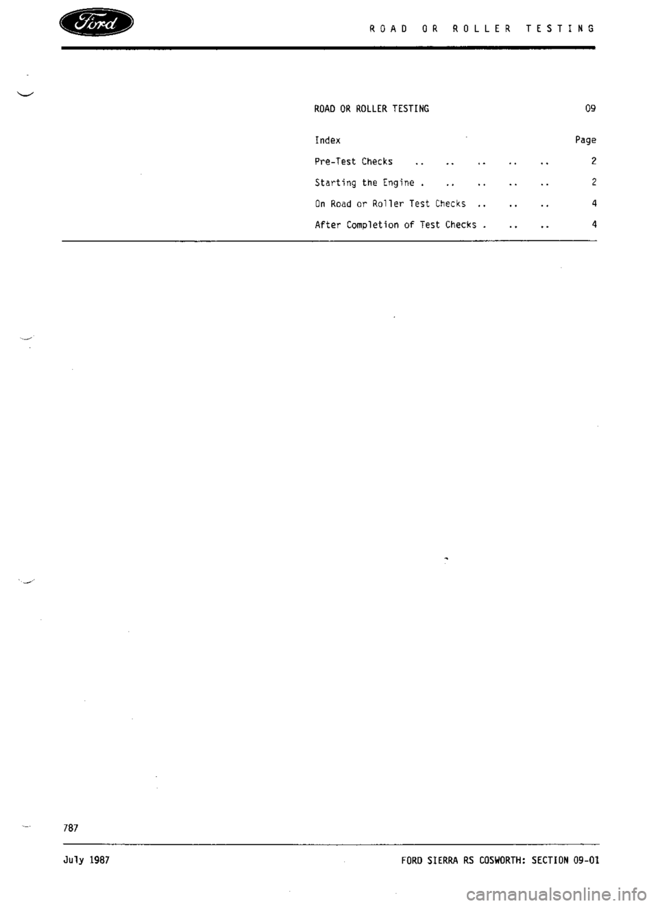 FORD SIERRA RS COSWORTH 1989 1.G Service Manual 