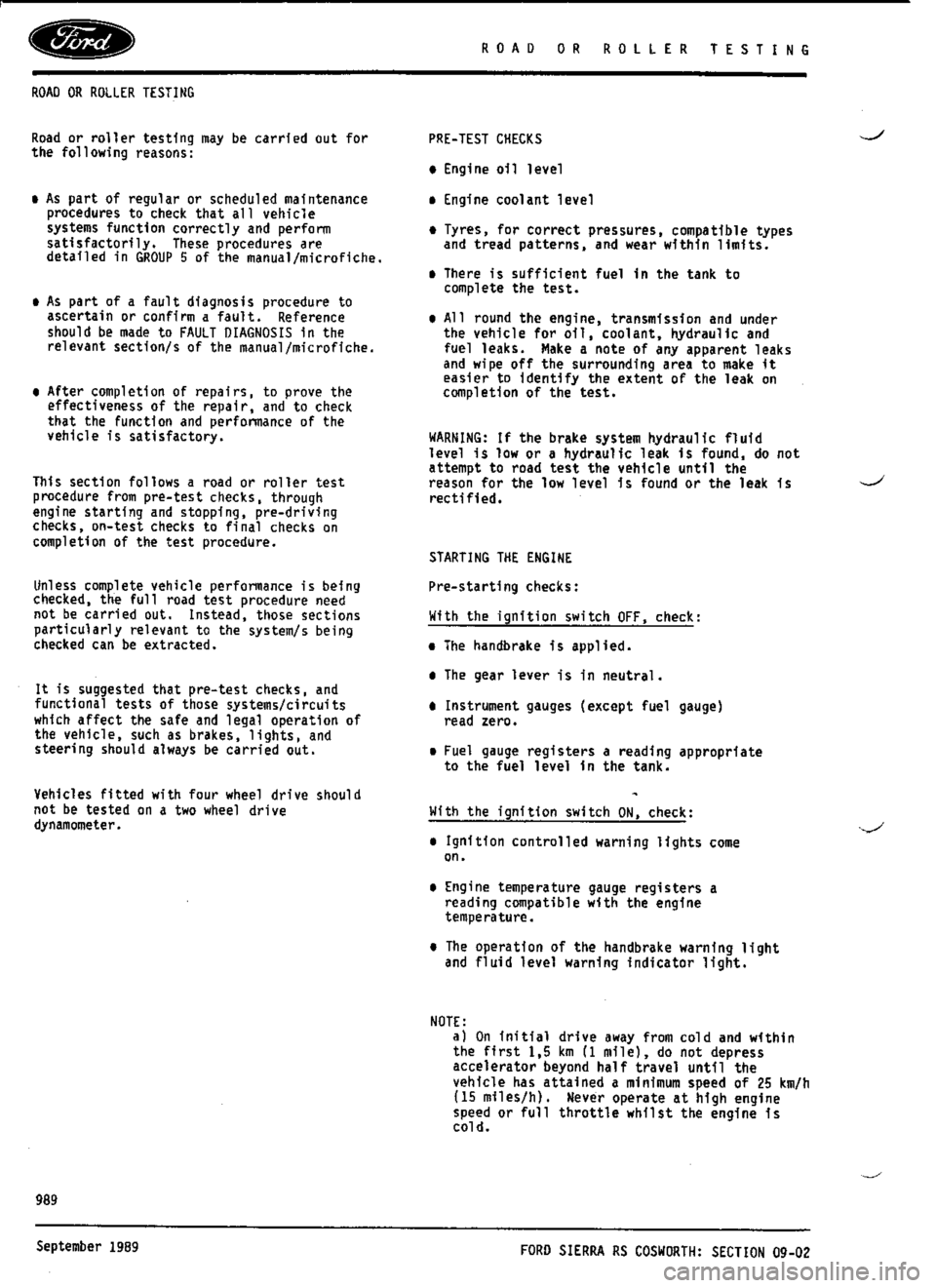 FORD SIERRA RS COSWORTH 1986 1.G Service Manual 