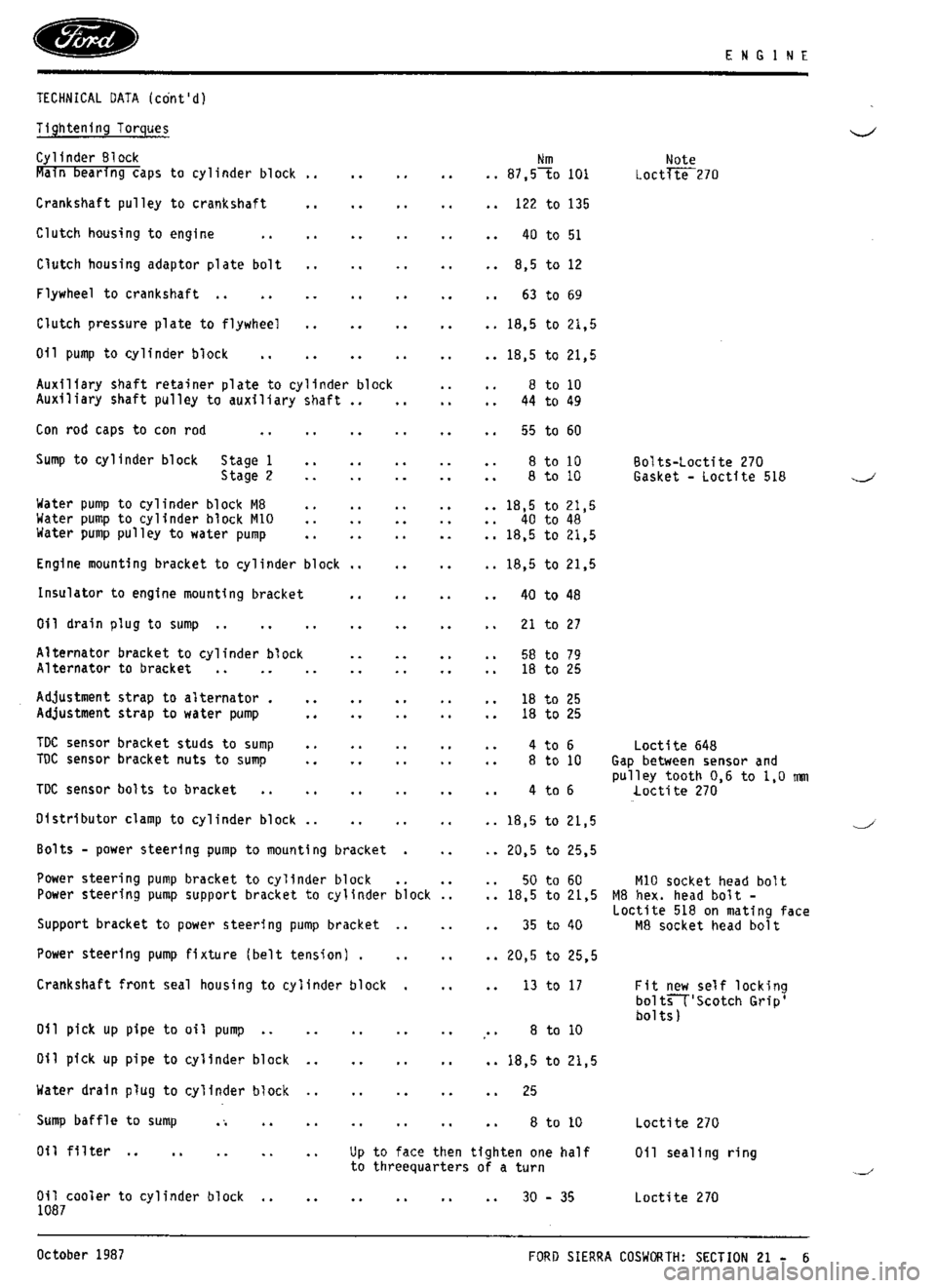 FORD SIERRA RS COSWORTH 1986 1.G Workshop Manual FORD SIERRA RS COSWORTH 1986 1.G Workshop Manual