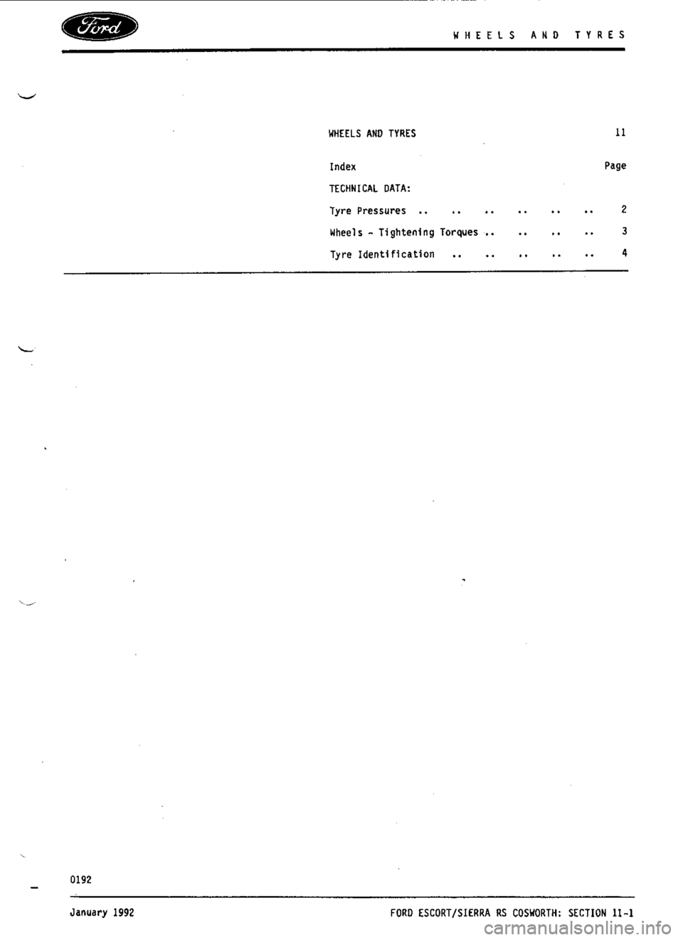 FORD SIERRA RS COSWORTH 1989 1.G Service Manual 